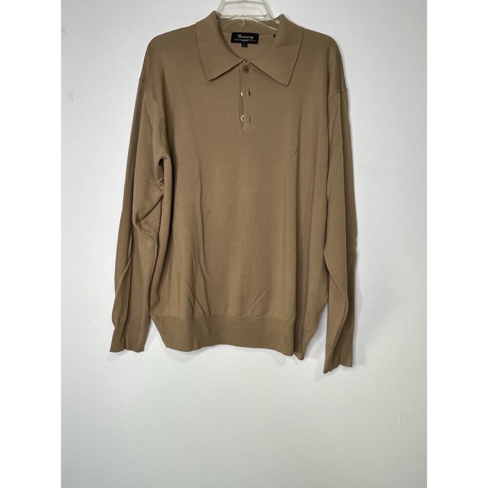 Tuscany Pullover Sweater Large Brown 100% Merino Wool Collared Long Sleeve